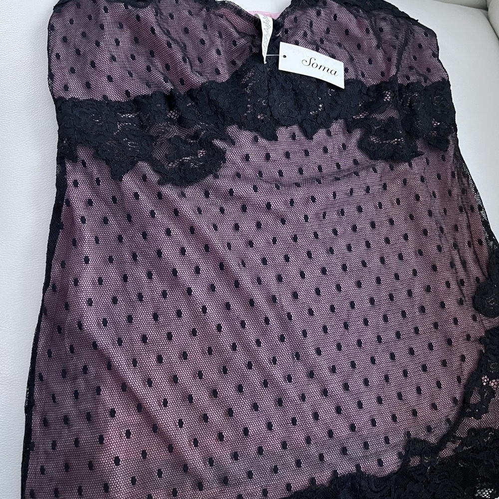 Soma Plum Mesh Chemise with Black Lace Trim